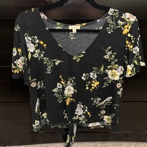 Black Floral Tie Top